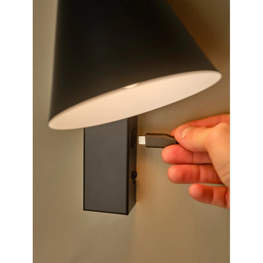 Nordlux - Væglampe med USB WILMER 1xE14/40W/230V sort