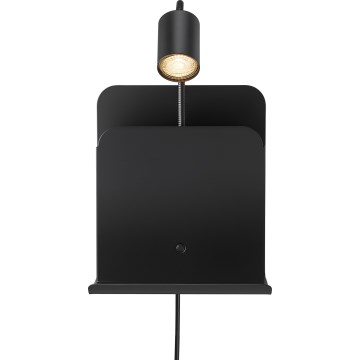 Nordlux - Vægspot med hylde og USB ROOMI 1xGU10/8W/230V sort