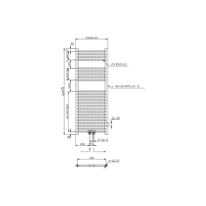 Novaservis - Badeværelses håndklæderadiator 490 W/230 V, 120 x 45 cm, sort, lige