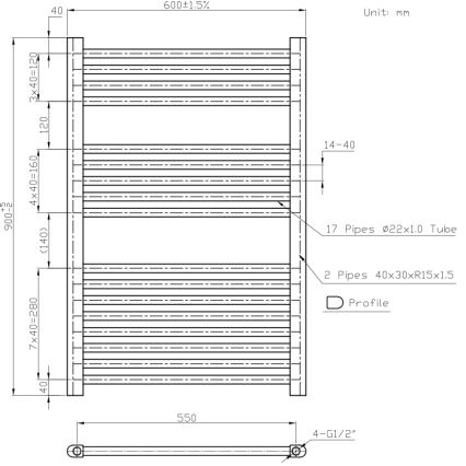 Novaservis - Badeværelses håndklædetørrer 478 W/230 V 90x60 cm hvid, lige