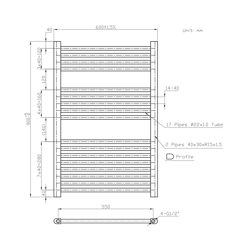 Novaservis - Badeværelses håndklædetørrer 478 W/230 V 90x60 cm hvid, lige
