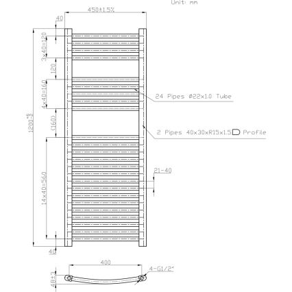 Novaservis - Badeværelses håndklædetørrer 490W/230V 120x45 cm hvid, afrundet