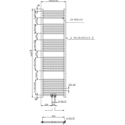 Novaservis - Badeværelses håndklædetørrer 648W/230V 160x45 cm sort lige