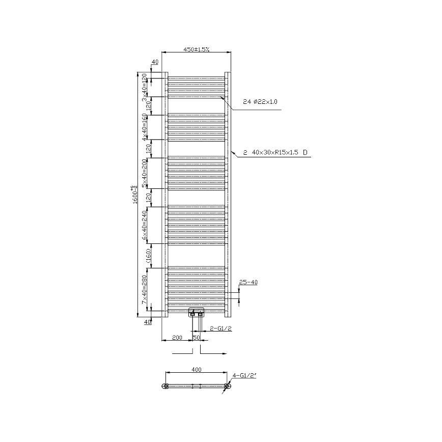 Novaservis - Badeværelses håndklædetørrer 648W/230V 160x45 cm sort lige