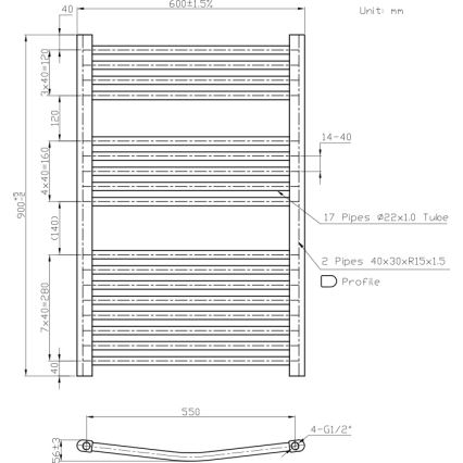Novaservis - Badeværelses håndklædetørrer (stigeradiator) 478W/230V 90x60 cm hvid, afrundet