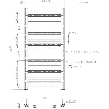 Novaservis - Badeværelses stigeradiator 365W/230V 90x45 cm hvid afrundet