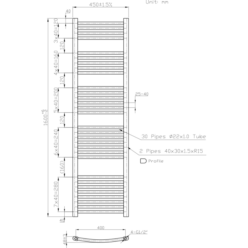 Novaservis - Badeværelseshåndklædetørrer 648W/230V 160x45 cm hvid, afrundet
