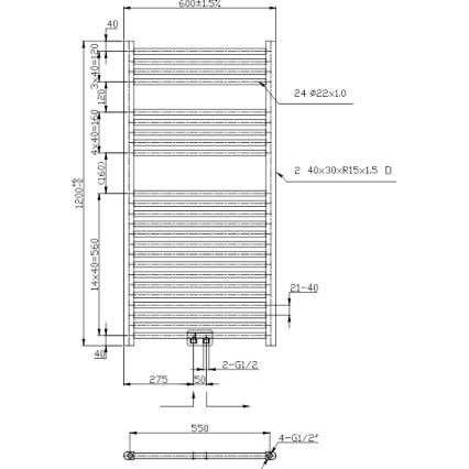 Novaservis - Håndklædetørrer til badeværelse 423W/230V 120x60 cm blank krom lige