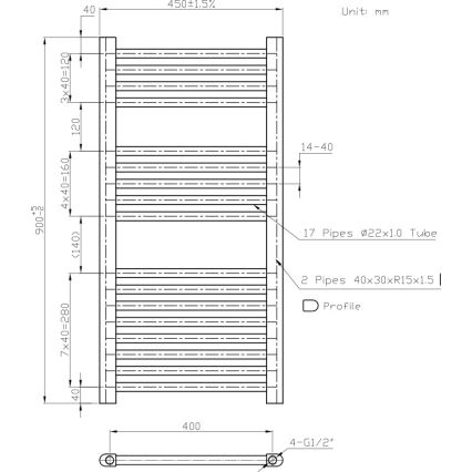 Novaservis - Håndklædetørrer til badeværelse 365W/230V 90x45 cm hvid lige