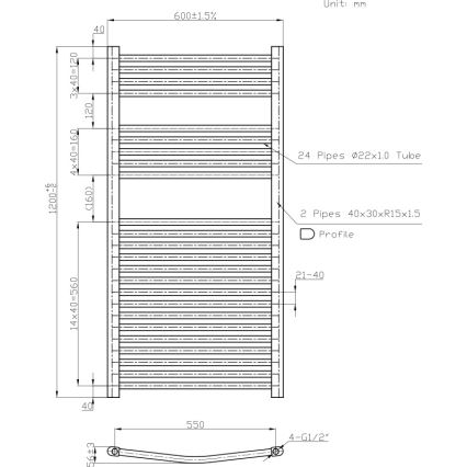 Novaservis - Håndklædetørrer til badeværelset 644W/230V 120x60 cm hvid afrundet