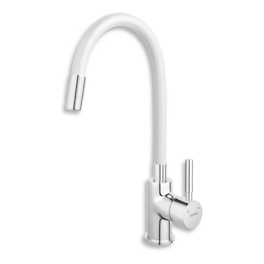 Novaservis - Hane m. fleksibel arm skinnende krom/hvid