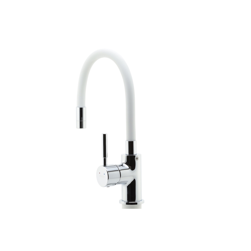 Novaservis - Hane m. fleksibel arm skinnende krom/hvid