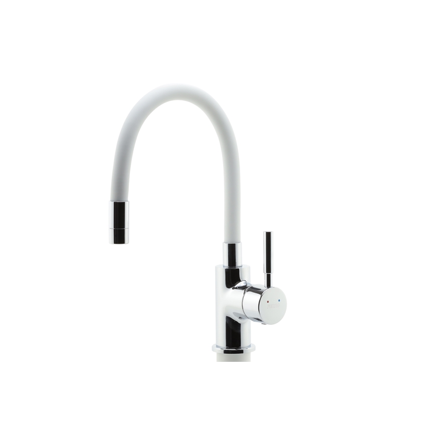 Novaservis - Hane m. fleksibel arm skinnende krom/hvid