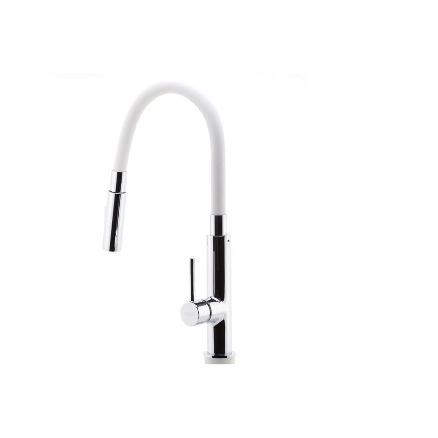 Novaservis - Hane m. fleksibel arm skinnende krom/hvid