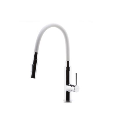 Novaservis - Hane m. fleksibel arm skinnende krom/hvid