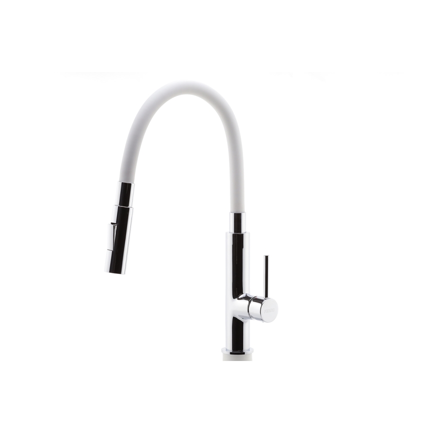 Novaservis - Hane m. fleksibel arm skinnende krom/hvid