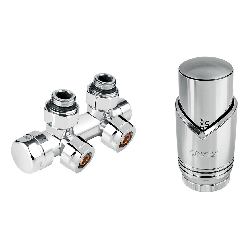 Novaservis - Komplet sæt til radiatorer med midtertilslutning, hjørneudførelse, blank krom