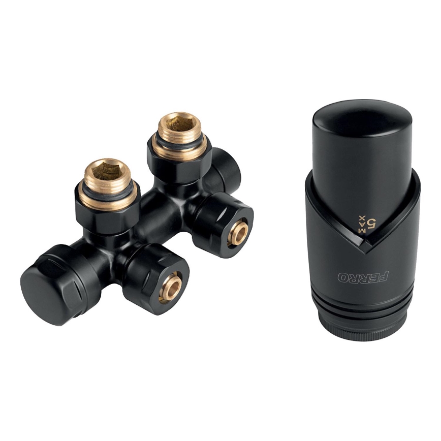 Novaservis - Sæt til radiatorer med midtertilslutning, hjørne, sort