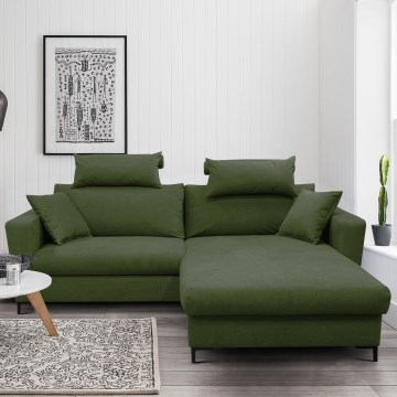 Omdannelig L-formet hjørnesofa med opbevaringsplads, HORTA, højrevendt, grøn