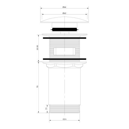 OMNIRES A706CPB - Afløb til håndvask CLICK-CLACK diameter 6,6 cm børstet kobber