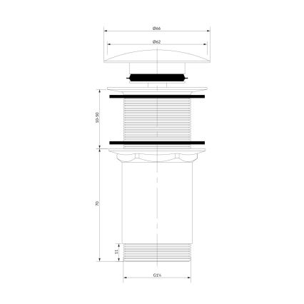 OMNIRES A716BL - Afløb til håndvask CLICK-CLACK diameter 6,6 cm semi-mat sort