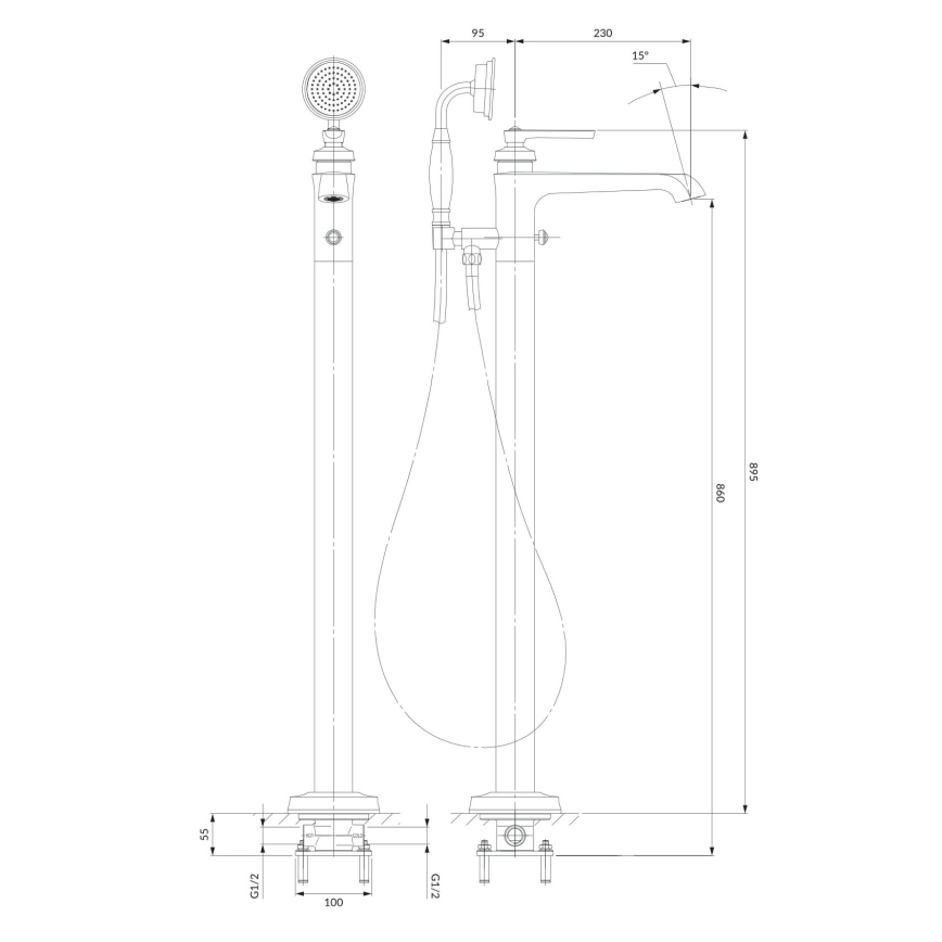 OMNIRES AM5233CR - Fritstående badekarssæt med ARMANCE armatur i blank krom
