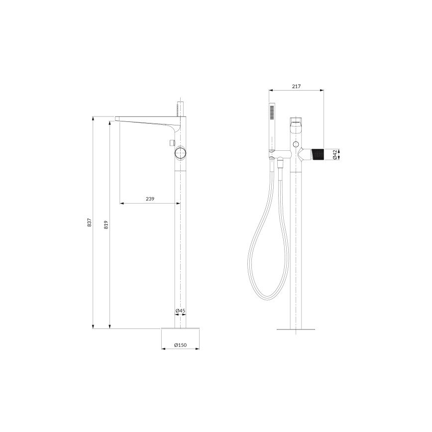 OMNIRES CT8033CR - Fritstående badesæt med hane CONTOUR skinnende krom