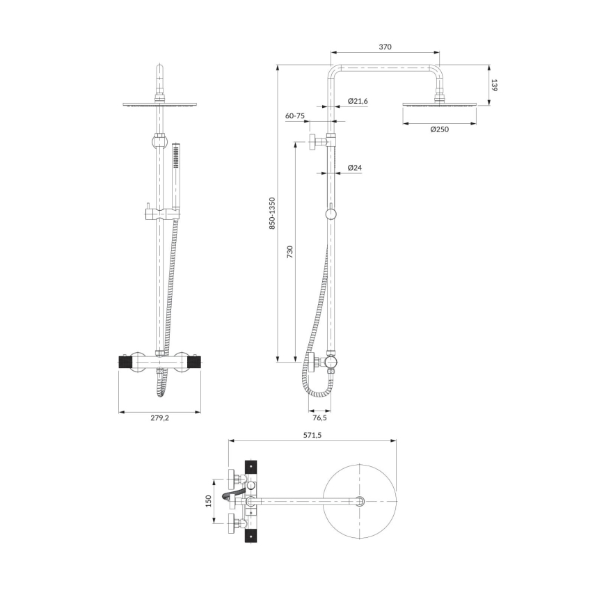 OMNIRES CT8044CR - Brusesæt m. termostathane CONTOUR skinnende krom