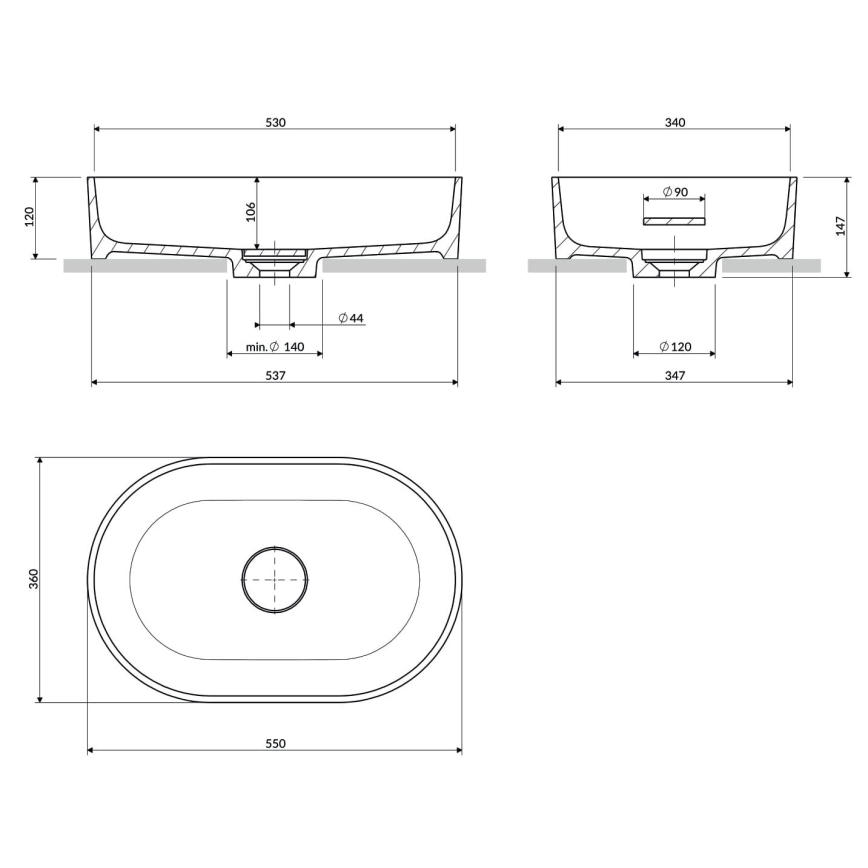 OMNIRES OVOUNBM - Vask til bordplade OVO 55x36 cm dolomit/mat hvid