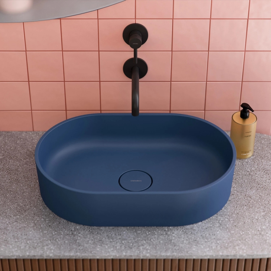 OMNIRES OVOUNMB - Vask til bordplade OVO 55x36 cm dolomit/mat midnatsblå