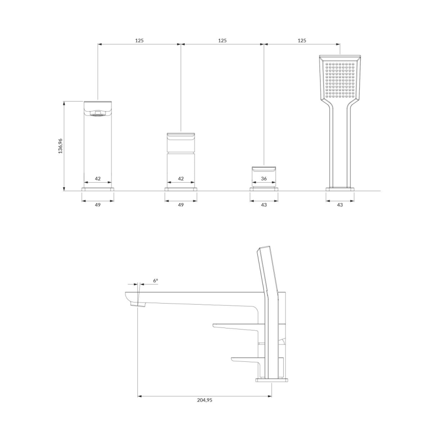 OMNIRES PM7432BL - Hane til badekar 4-huls PARMA mat sort
