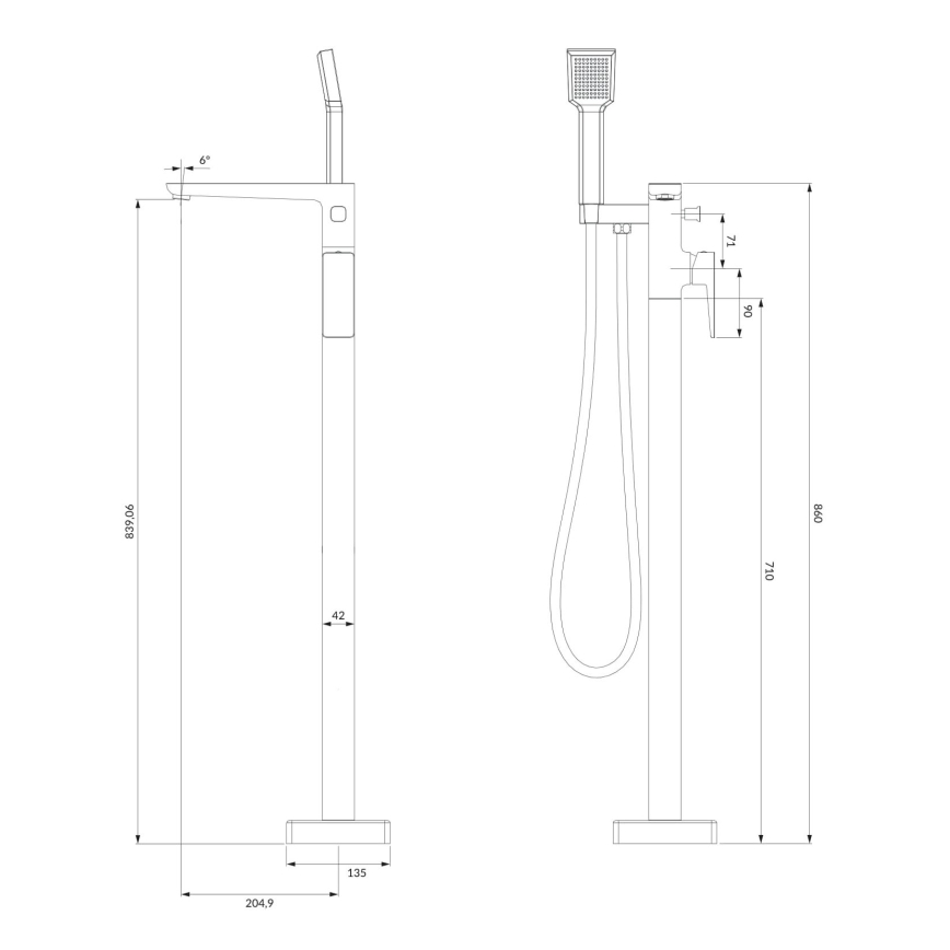OMNIRES PM7433CR - Fritstående badekarsæt med PARMA armatur i blank krom