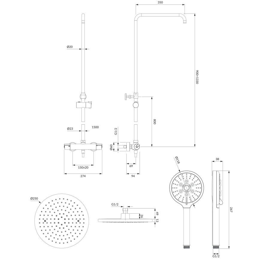 OMNIRES SYSY10/N/6CR - Brusesæt m. termostathane Y skinnende krom