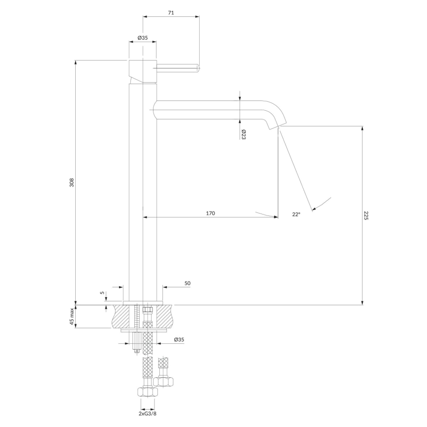 OMNIRES Y1212BL - Hane Y 30,8 cm semi-mat sort