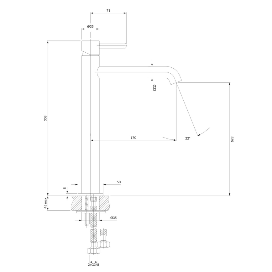 OMNIRES Y1212BLGL - Hane Y 30,8 cm semi-mat sort/skinnende gylden
