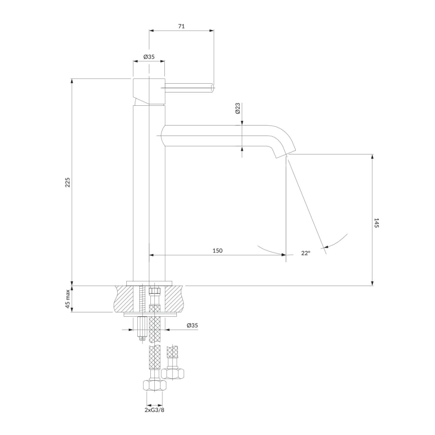 OMNIRES Y1212CCR - Hane Y 22,5 cm skinnende krom