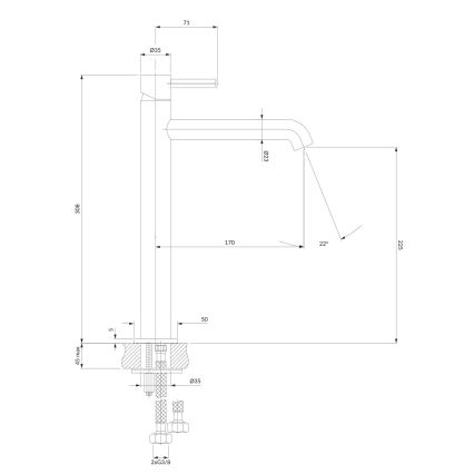OMNIRES Y1212CP - Hane Y 30,8 cm skinnende kobber