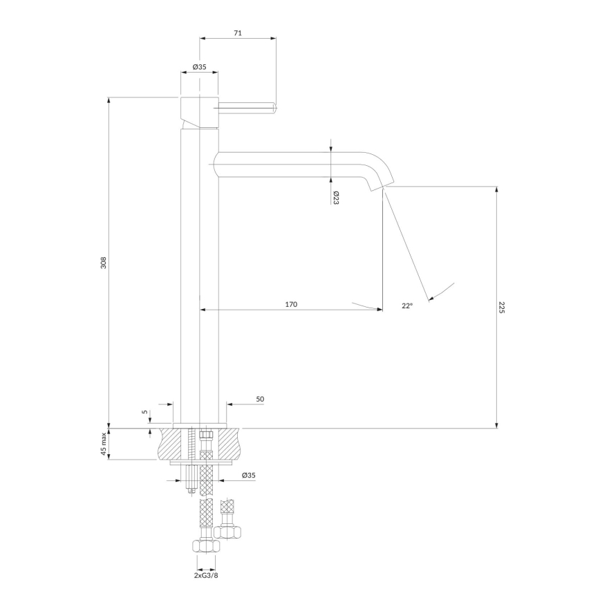 OMNIRES Y1212CR - Hane Y 30,8 cm skinnende krom