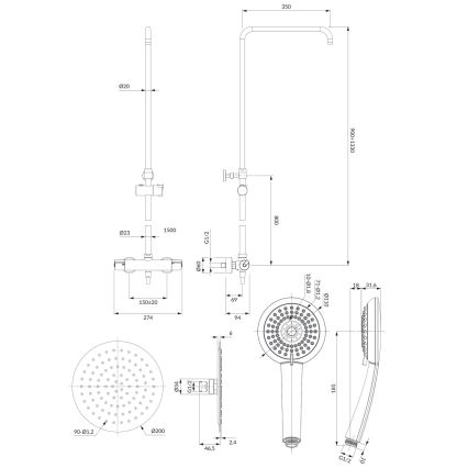 OMNIRES Y1244X/6CR - Brusesæt m. termostathane Y skinnende krom