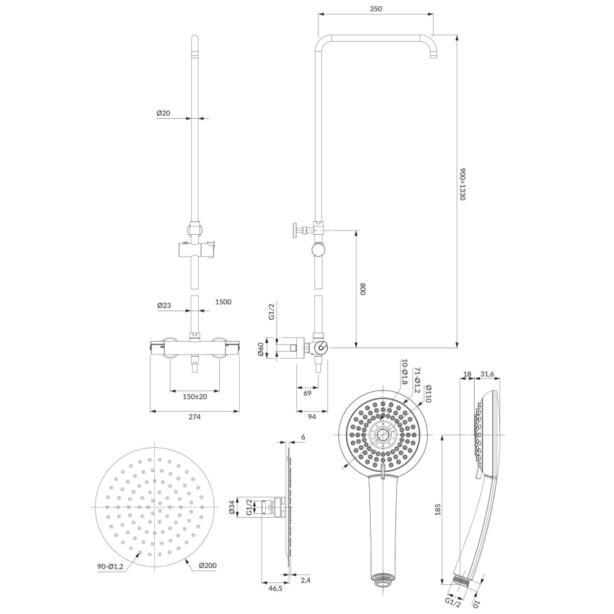 OMNIRES Y1244X/6CR - Brusesæt m. termostathane Y skinnende krom