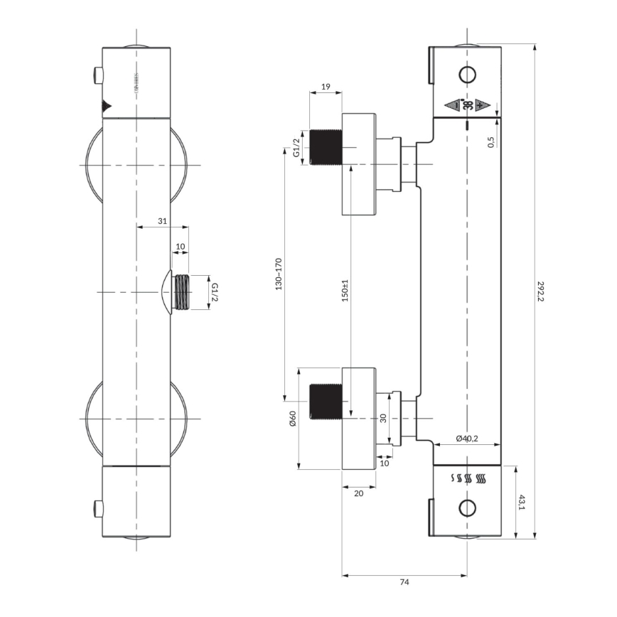 OMNIRES Y1246XCR - Termostathane til bruser Y skinnende krom