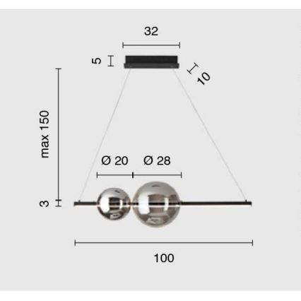 Ondaluce - Dæmpbar LED-pendel på wire FUFI LED/40W/230V røget sort sort