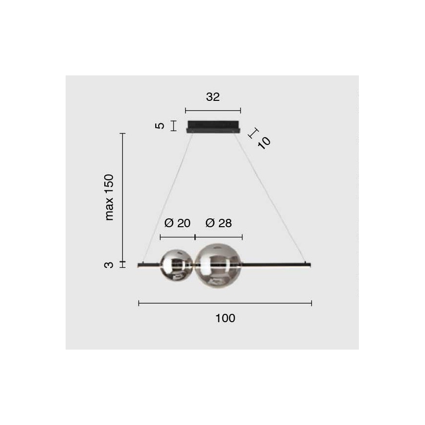 Ondaluce - Dæmpbar LED-pendel på wire FUFI LED/40W/230V røget sort sort