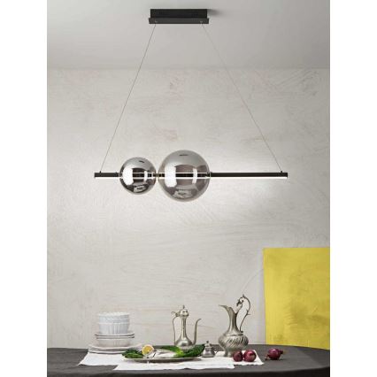 Ondaluce - Dæmpbar LED-pendel på wire FUFI LED/40W/230V sort/røgfarvet
