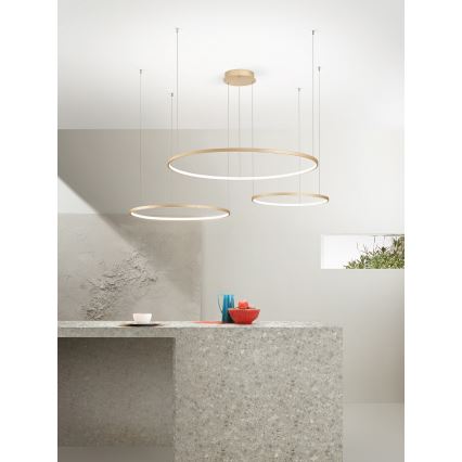 Ondaluce - Dæmpbar LED-pendel på wire SOEL LED/28W/230V + LED/38W + LED/47W Ø 100/80/60 cm guld