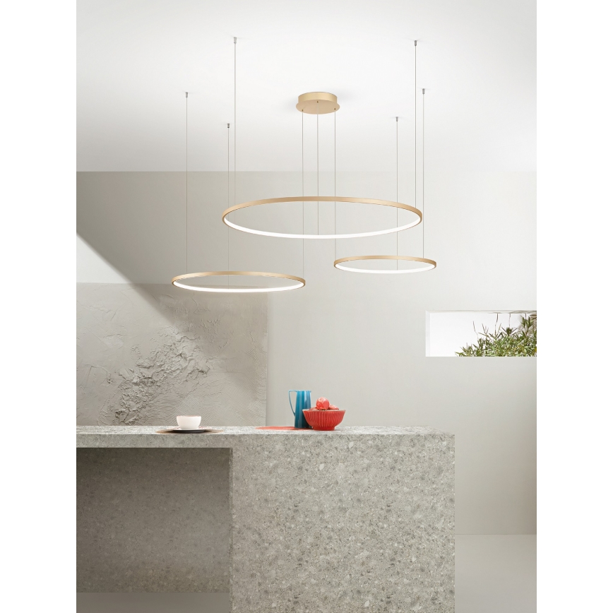 Ondaluce - Dæmpbar LED-pendel på wire SOEL LED/28W/230V + LED/38W + LED/47W Ø 100/80/60 cm guld