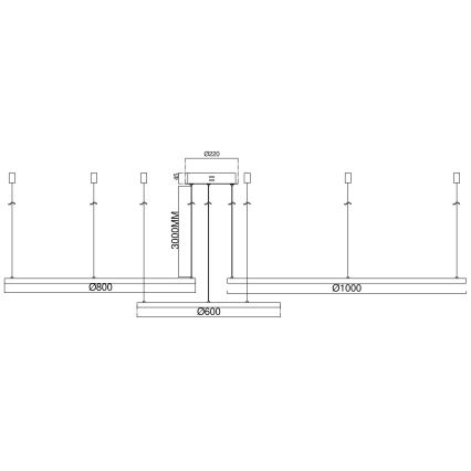 Ondaluce - Dæmpbar LED-pendel på wire SOEL LED/28W/230V + LED/38W + LED/47W Ø 100/80/60 cm guld