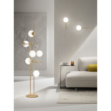 Ondaluce - Gulvlampe JEWEL 6xE14/10W/230V 166 cm guld/hvid