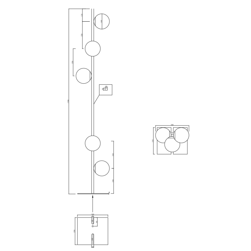 Ondaluce - Gulvlampe MONILE 5xE14/10W/230V 170 cm sort/røget sort