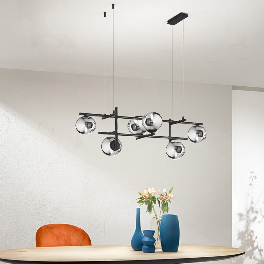 Ondaluce - JEWEL lysekrone på wire 6xE14/10W/230V sort/røget sort